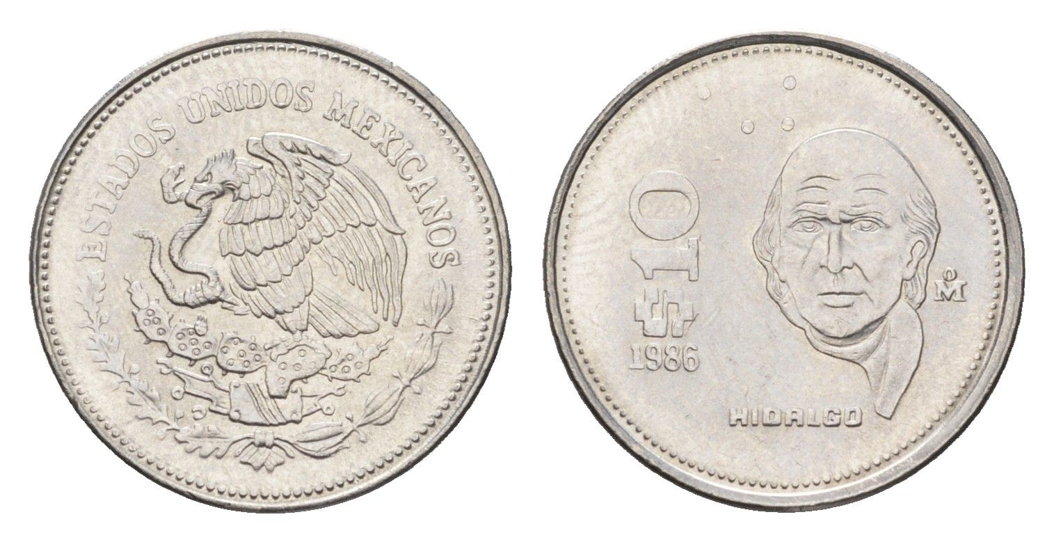 Мексика 10 песо 1986 KM 512 нержавеющая сталь UNC 4664-767