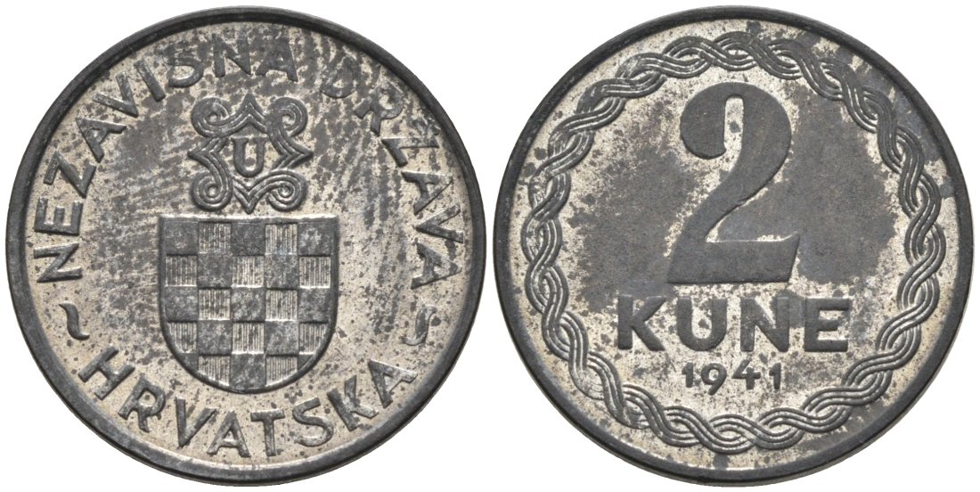 Хорватия 2 куны 1941 королевство KM 2 цинк aUNC 177-1447