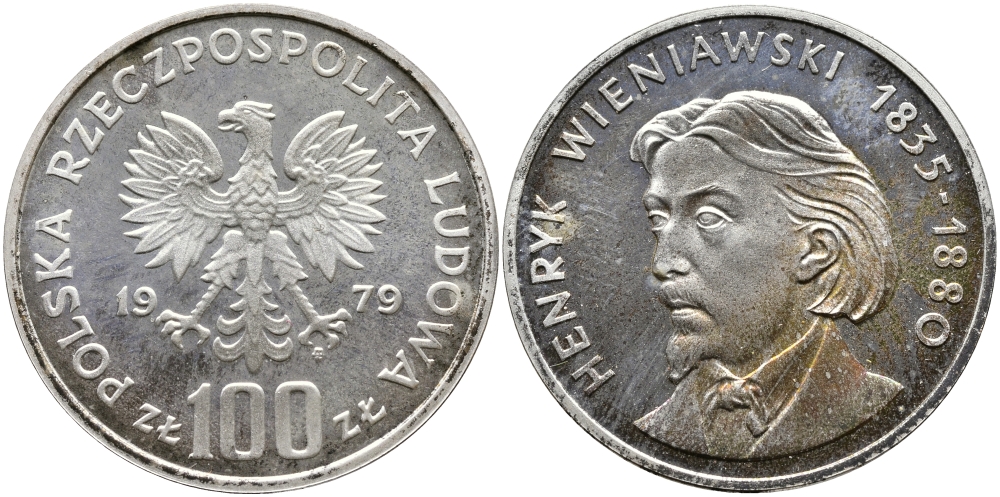 Польша 100 злотых 1979 MW, Генрик Венявский (1835-1880) KM 98, Parchimowicz 284 серебро PROOF 441-1211