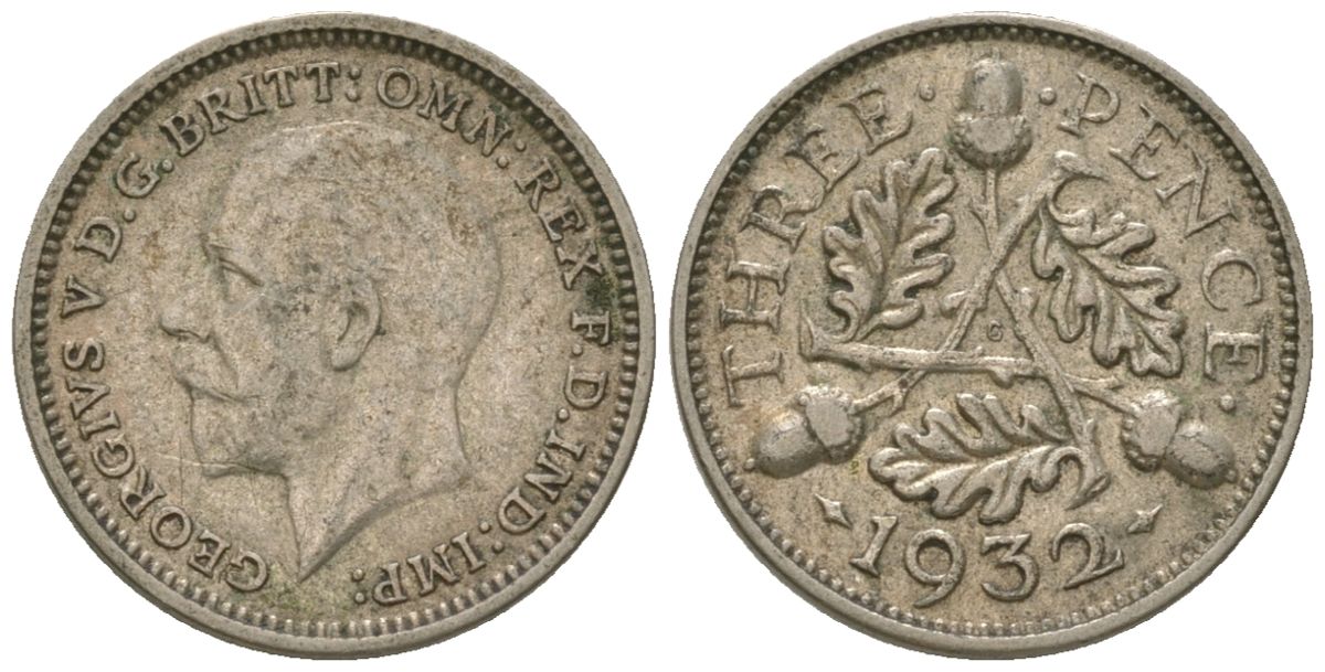 Великобритания 3 пенса 1932 Георг V (1910-1936) KM 831, Spink 4042 серебро 4615-1035
