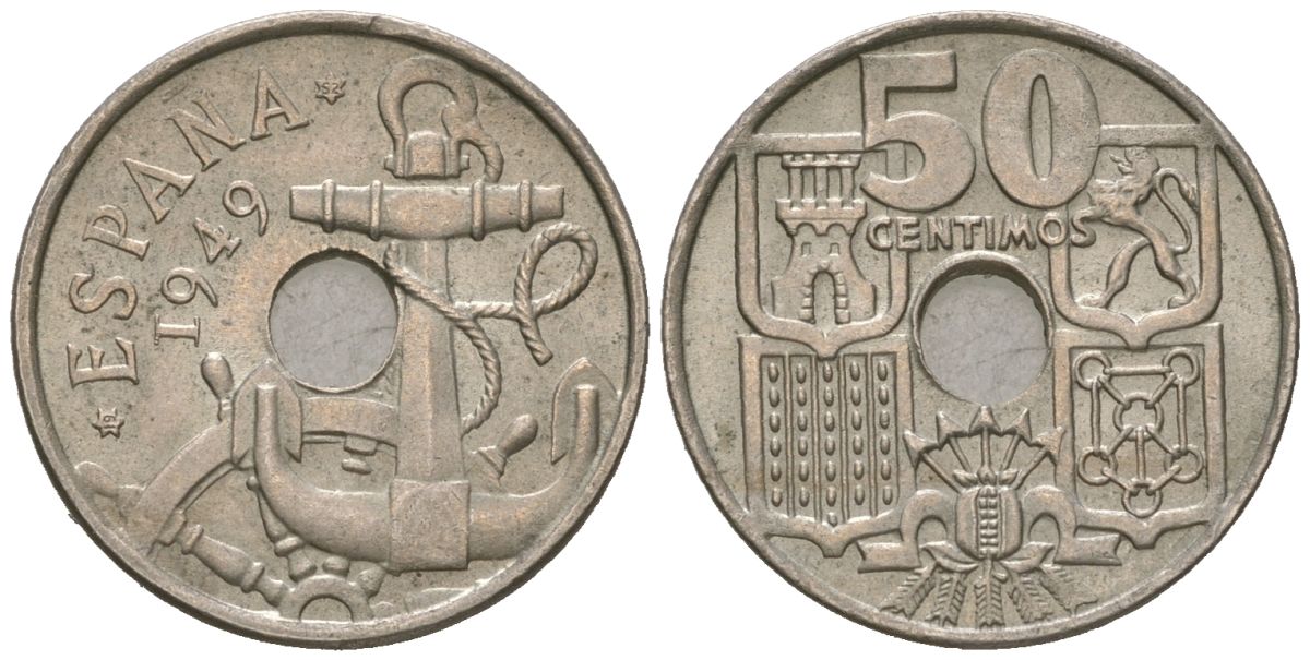 Испания 50 сентимо 1949 (52) KM 777 медно-никель 99-563