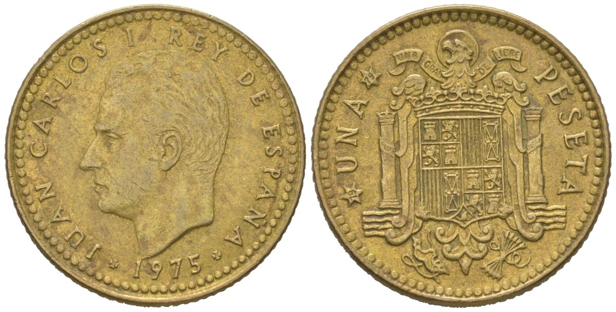 Испания 1 песета 1975 (79), Хуан Карлос I (1975-2014) KM 806 алюминиевая бронза 4618-521