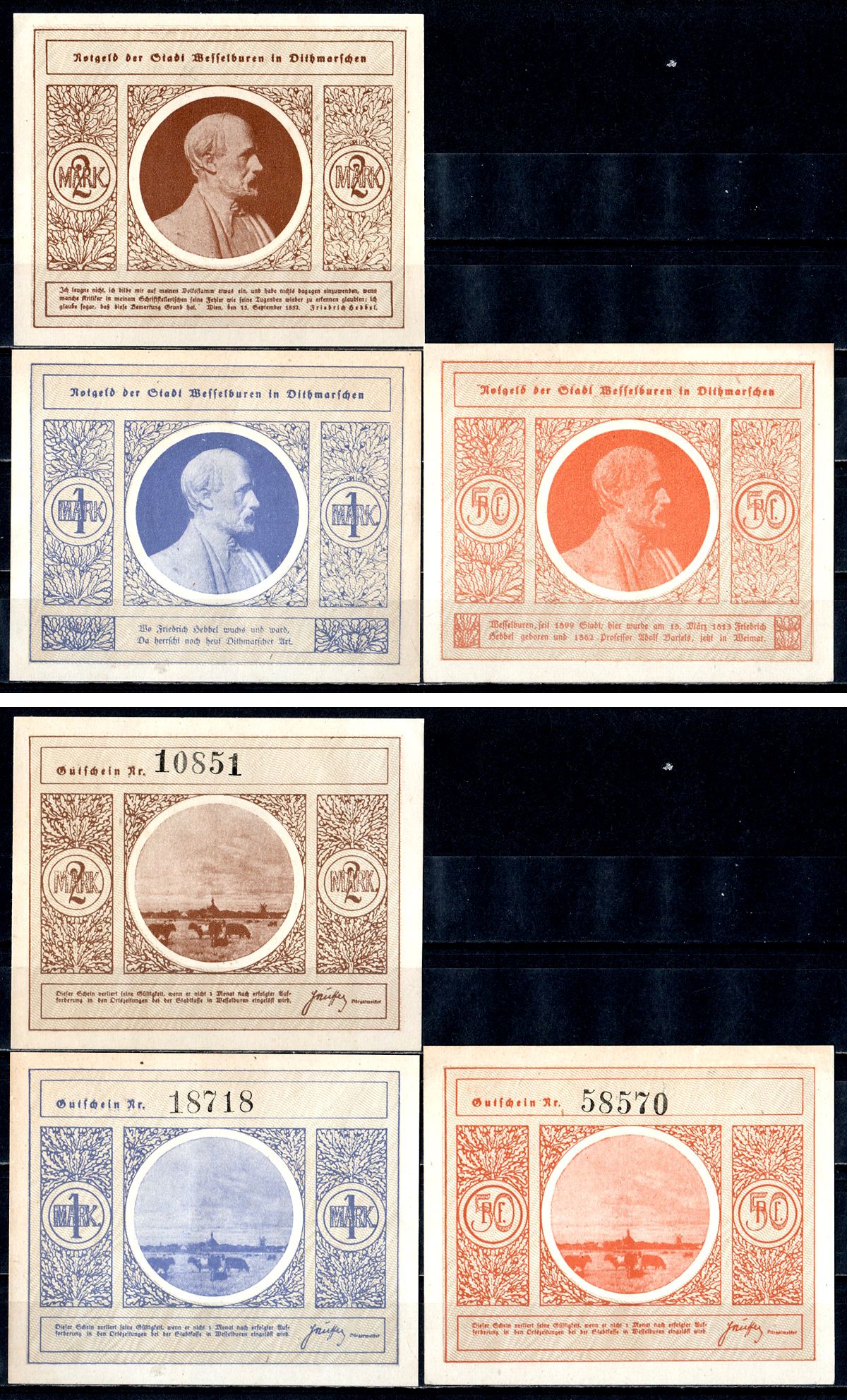 Вессельбурен (Пруссия, Шлезвиг-Гольштейн) набор из 3 нотгельдов ND 2193-51-3-1