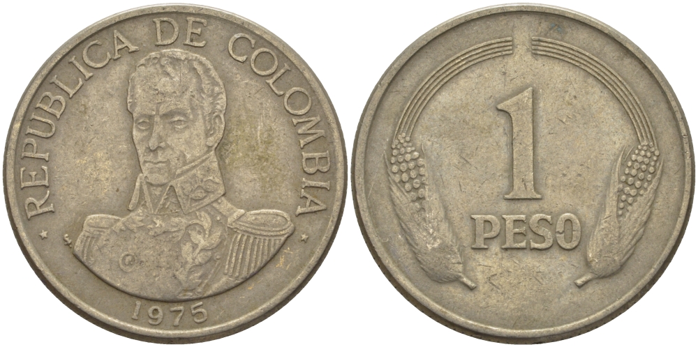 Колумбия 1 песо 1975 Симон Боливар KM 258.1 медно-никель 31-545