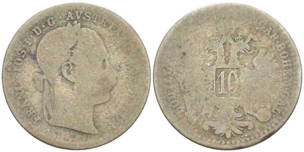 АВСТРИЯ 10 КРЕЙЦЕРОВ 186Х ФРАНЦ ИОСИФ (1846-1918), ЧЕКАН 1868-1872 KM 2206 серебро 99-1046