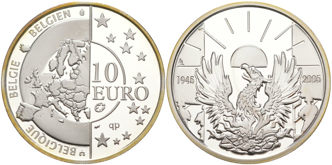 Бельгия 10 евро 2005 60 лет освобождения от фашизма KM 252 серебро PROOF 01-151-13