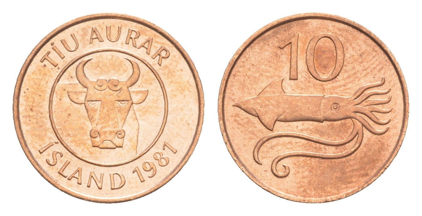 Исландия 10 эйре 1981 кальмар KM 25 бронза UNC 4613-126