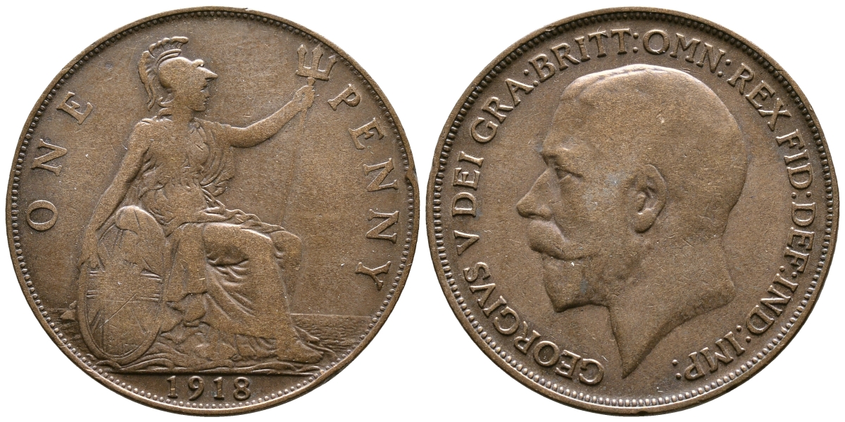 Великобритания 1 пенни 1918 Георг V (1910-1936) KM 810, Spink 4051 бронза 59-211