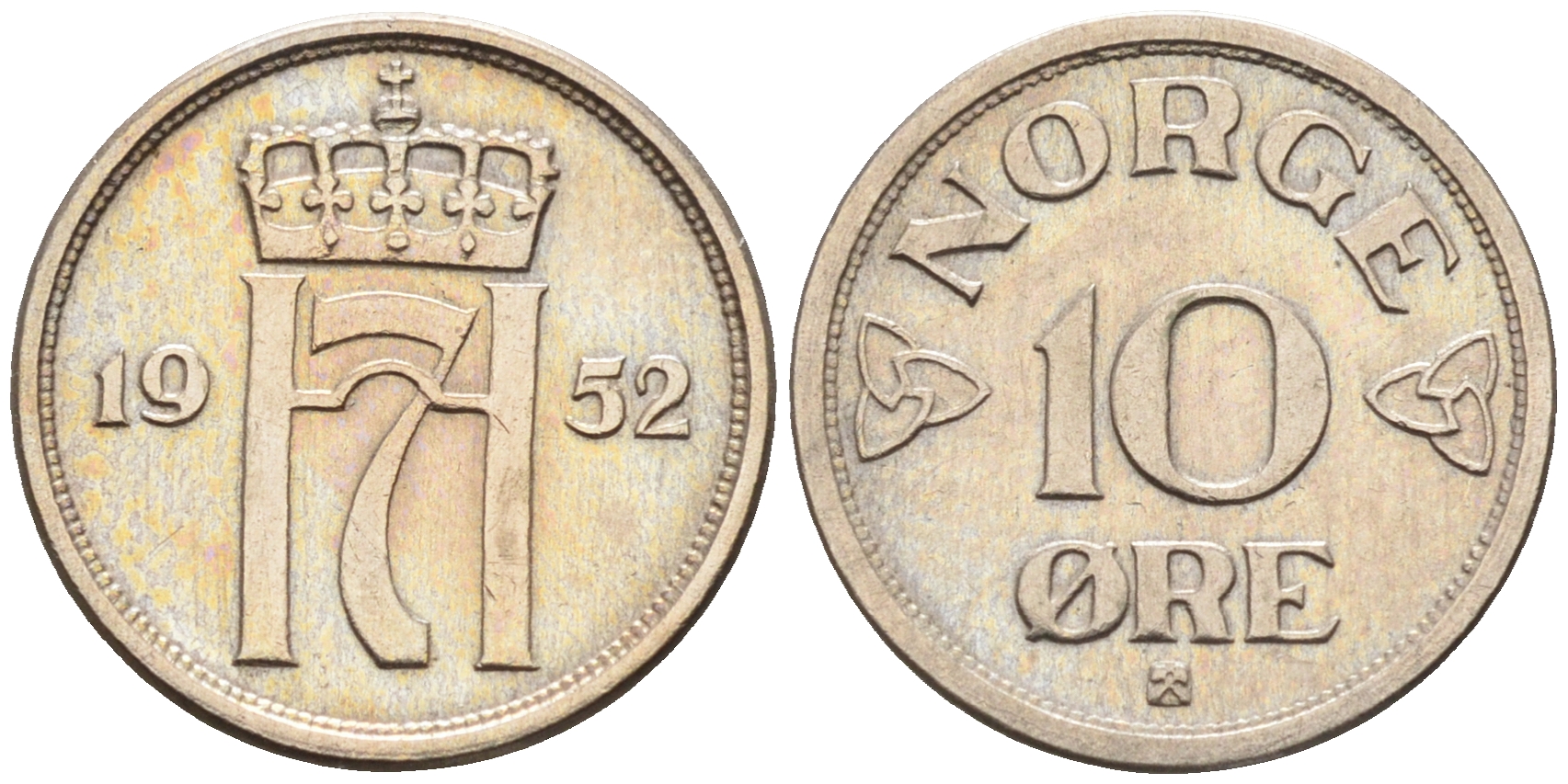 Норвегия 10 эре 1952 Хокон VII (1905-1957) КМ 396 медно-никель    4169-321