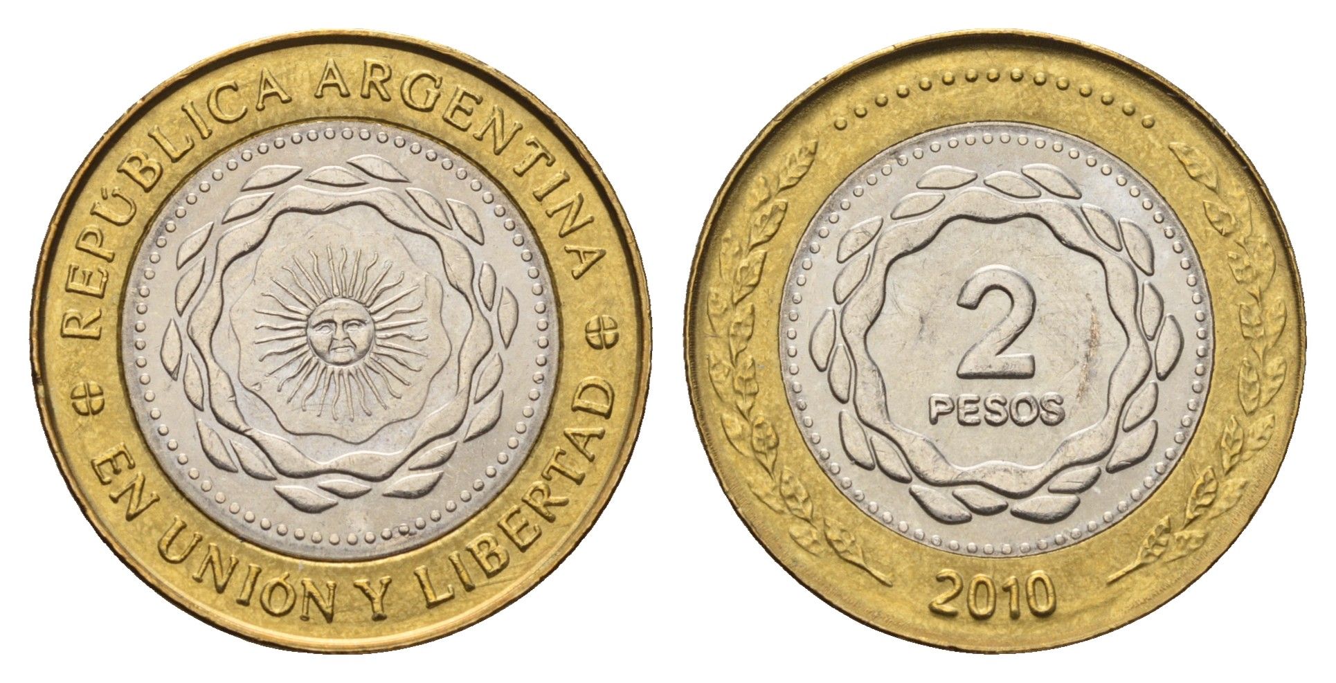Аргентина 2 песо 2010 KM 165 биметалл UNC 4686-432