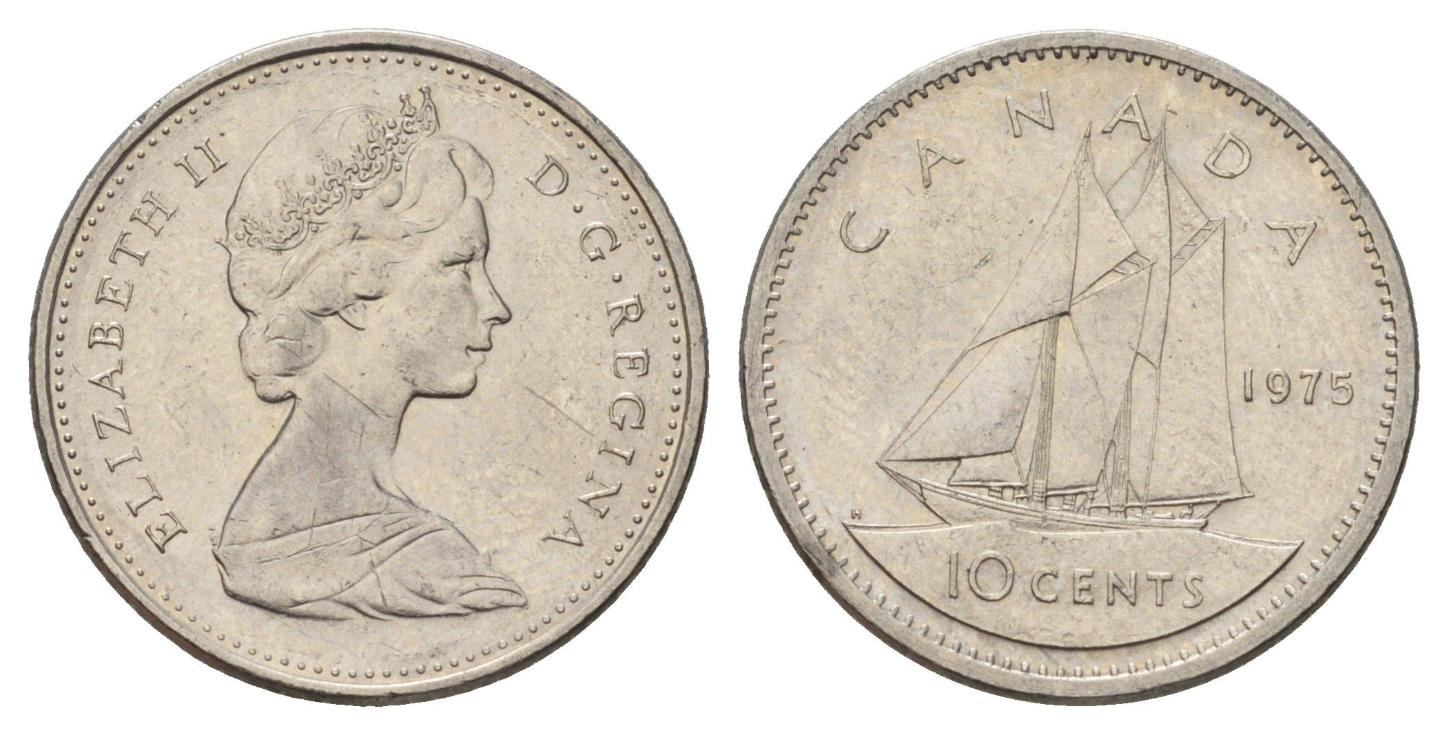 Канада 10 центов 1975 Елизавета II (1952-2022), парусник KM 77 никель 4689-544