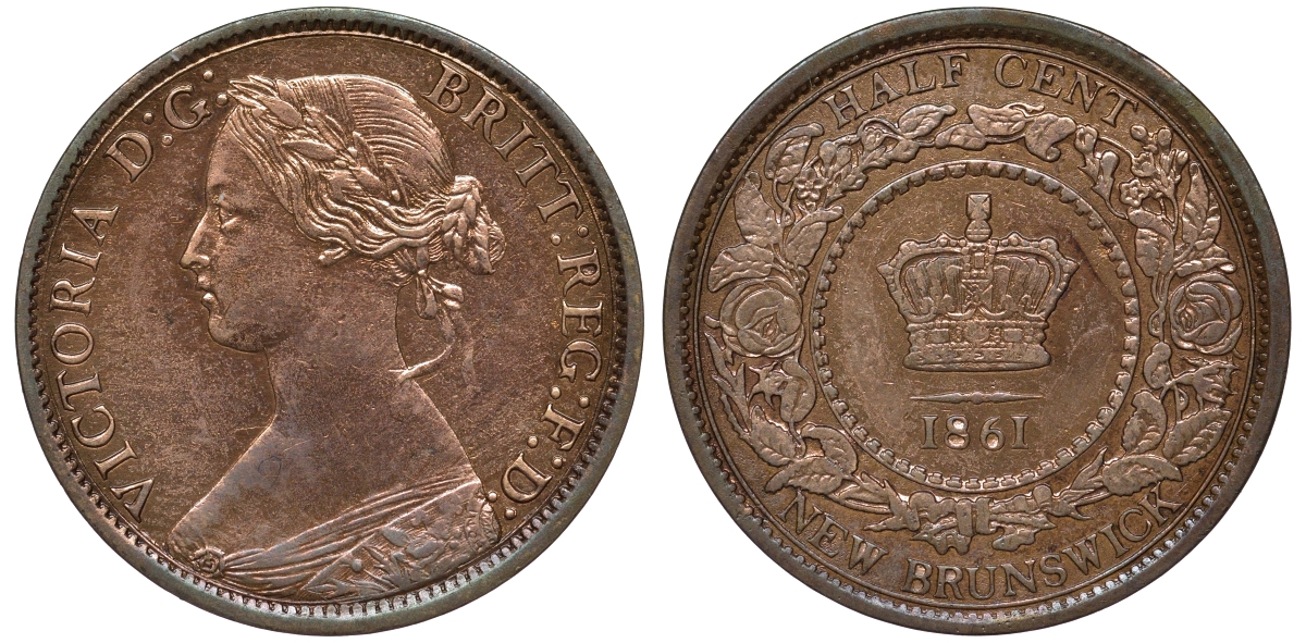 Канада, Нью-Брансуик 1/2 цента 1861 Виктория (1837-1901) KM 5 медь    00-808-25