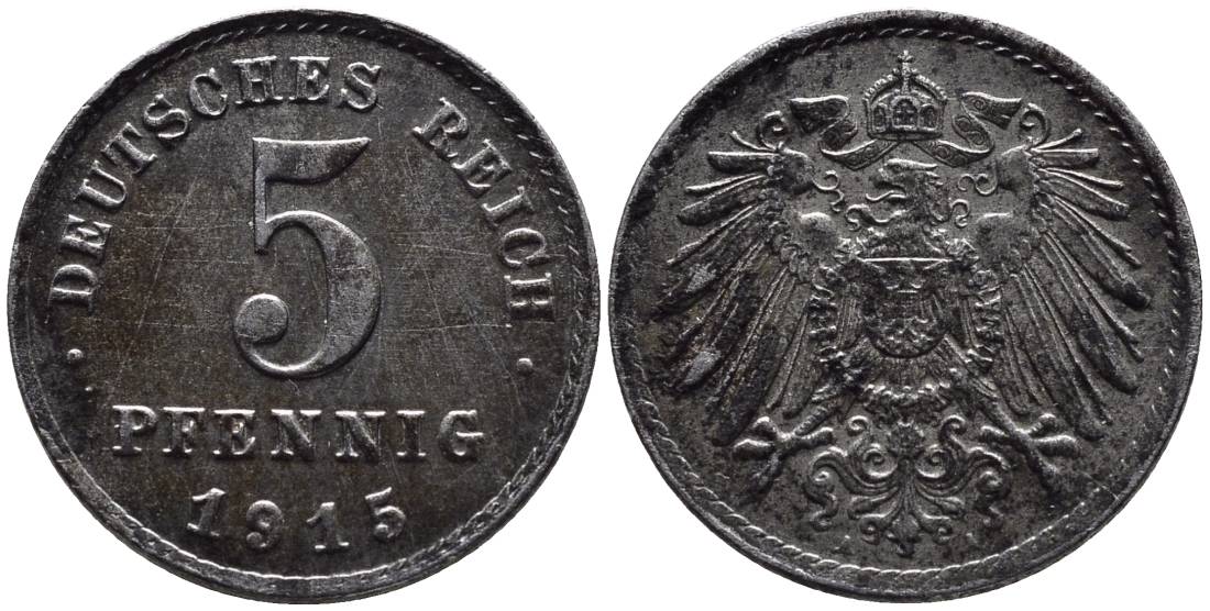 ГЕРМАНИЯ 5 ПФЕННИГОВ 1915 A KM 19, Jager 297, Weege 5 железо 4547-552