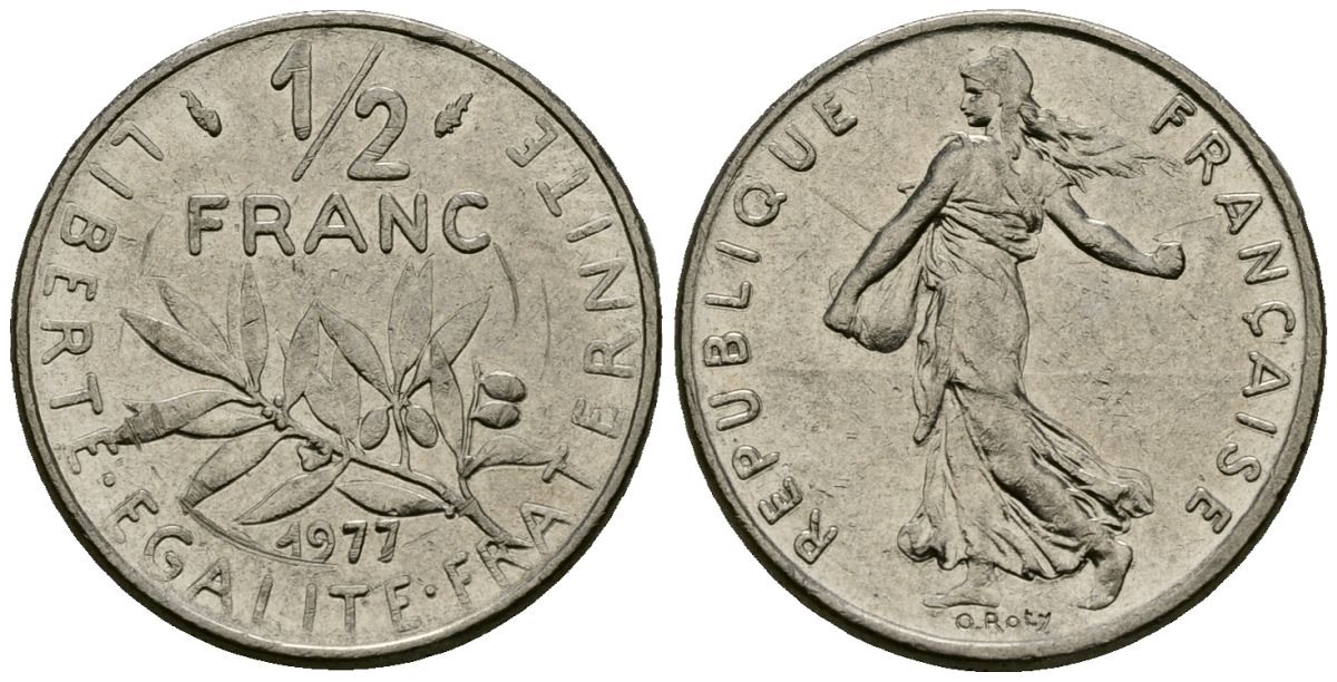 Франция 1/2 франка 1977 сеятель KM 931 никель 4135-717