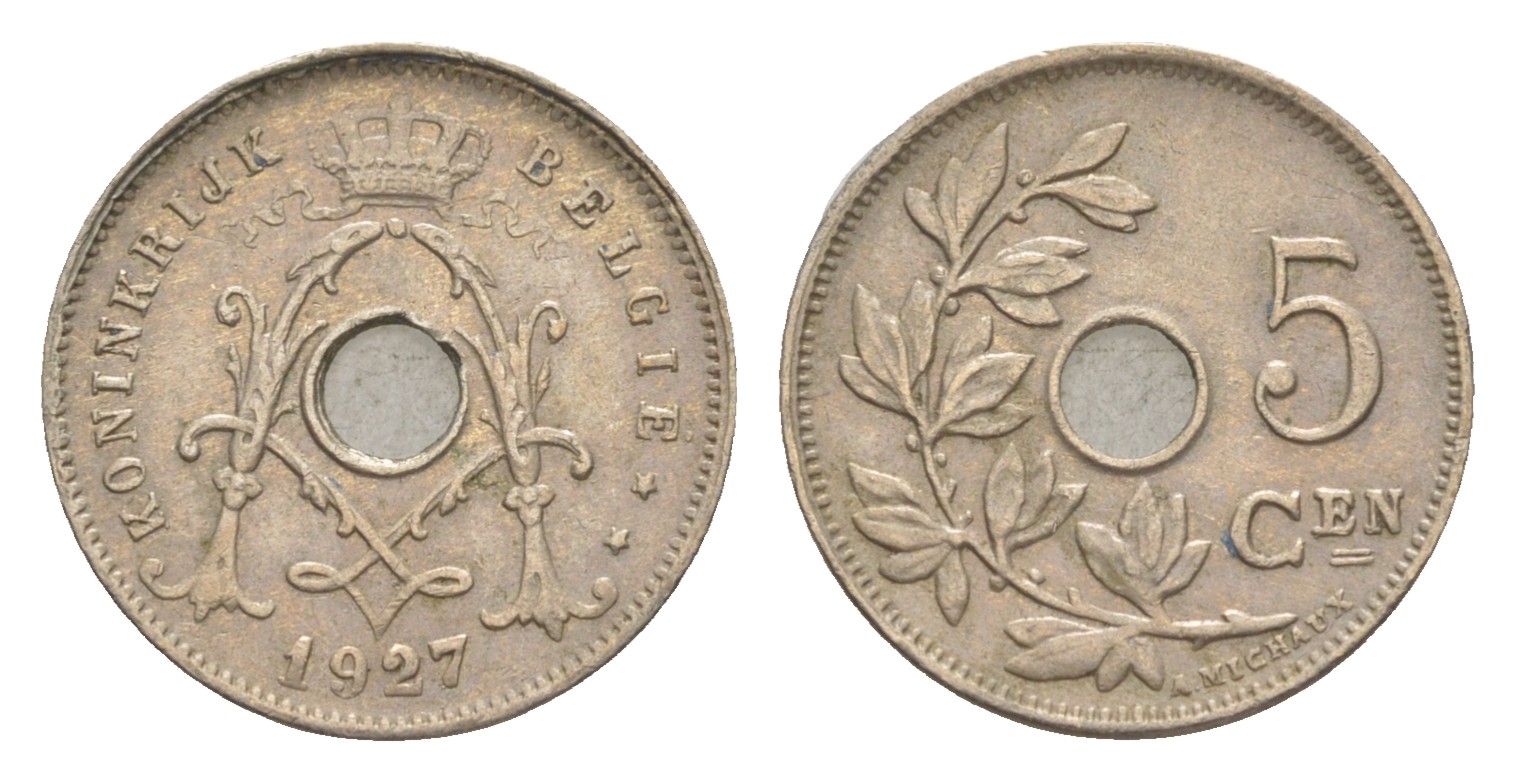 Бельгия 5 сантимов 1927 Belgie, Альберт I (1909-1934) KM 67 медно-никель 4640-1036