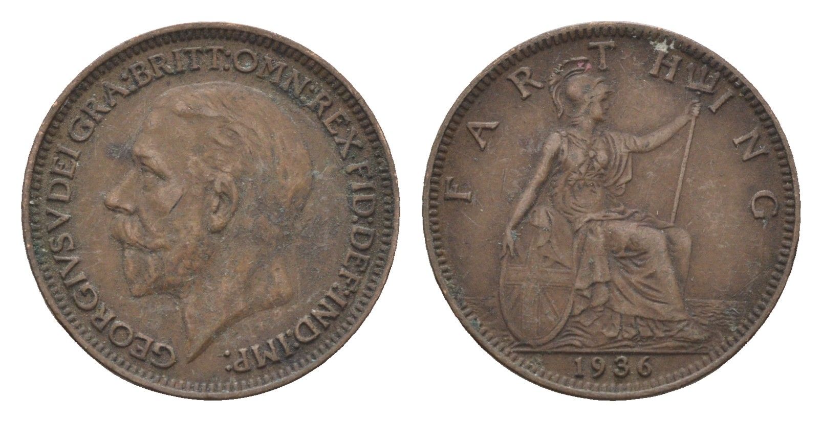 Великобритания 1 фартинг 1936 Георг V (1910-1936) KM 825, Spink 4061 бронза 4664-324