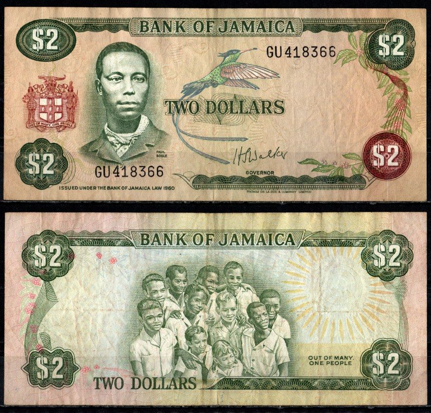 Ямайка 2 доллара 1960 (1976) Pick 60 b бумага 7183-5-2-2