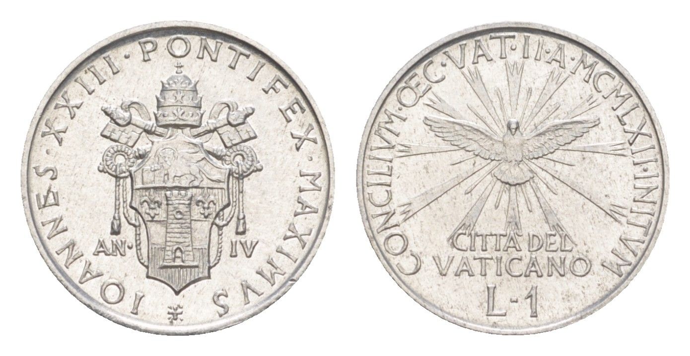 Ватикан 1 лира 1962 Второй Ватиканский собор KM 67 алюминий UNC 4644-226