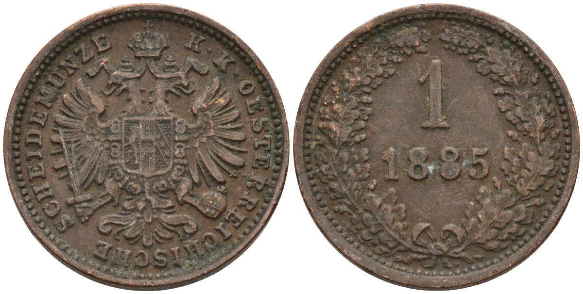 Австрия 1 крейцер 1885 Франц Иосиф (1848-1916) KM 2187 медь 4151-1258