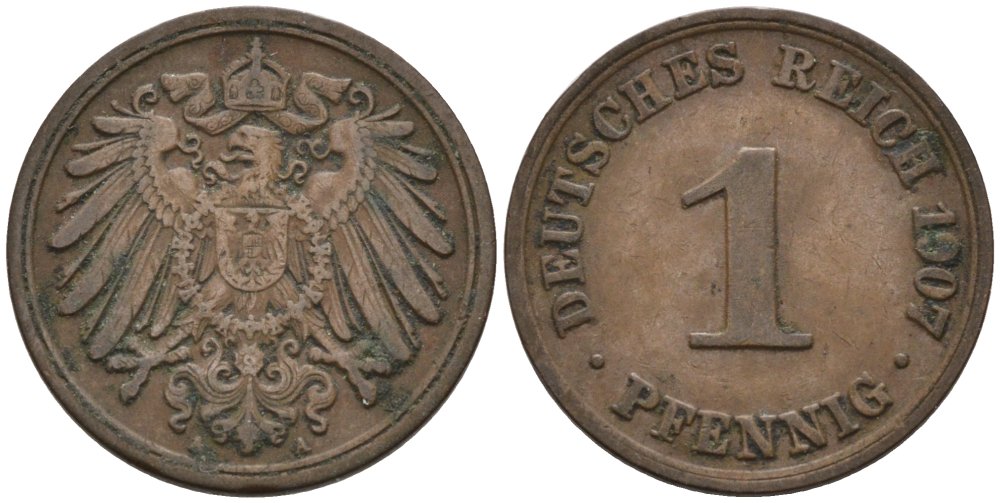 Германия 1 пфенниг 1907 A KM 10, J. 10 медь 4567-1245