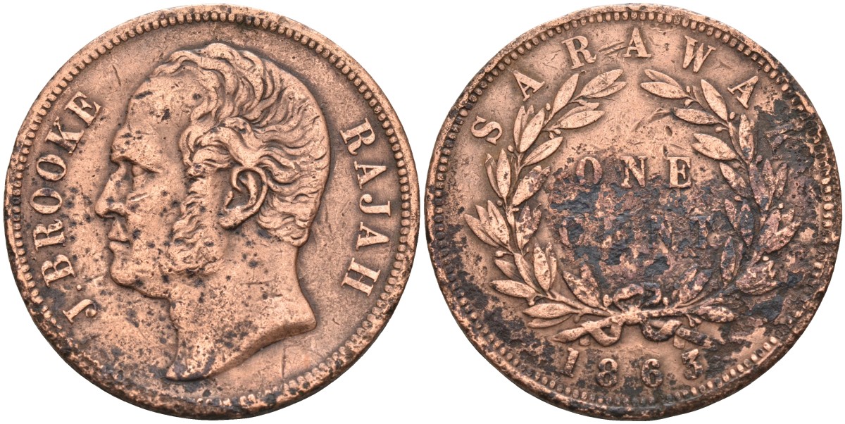 Саравак 1 цент 1863 раджа Джеймс Брук, Королевство Саравак (1846 - 1946) KM 3 медь 4590-624