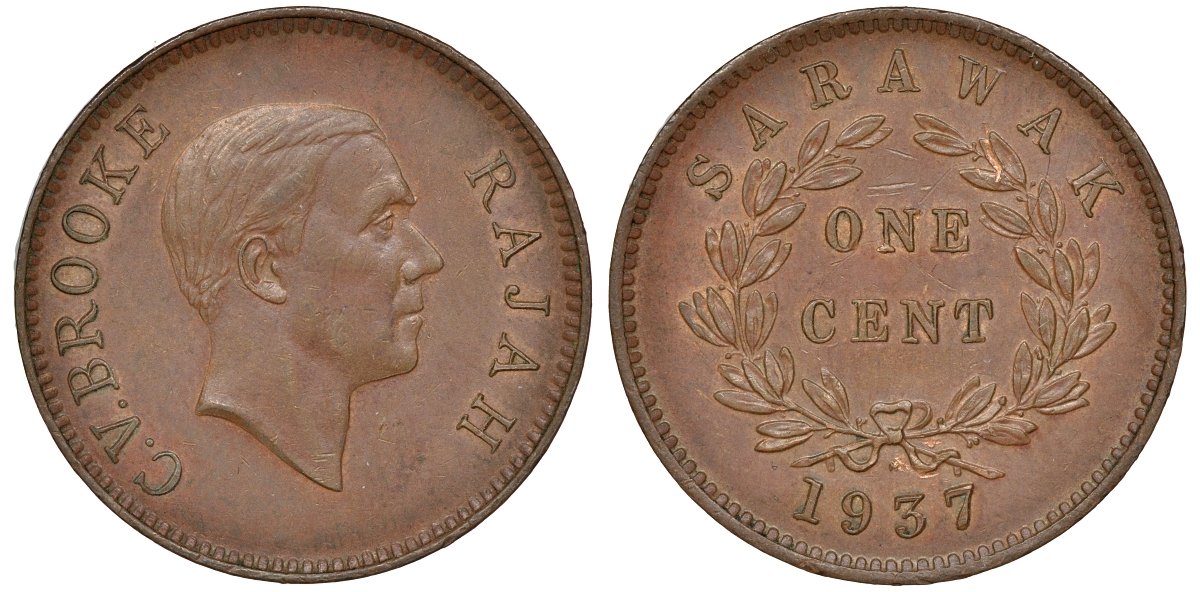 Саравак 1 цент 1937 KM 18 бронза 4044-1432