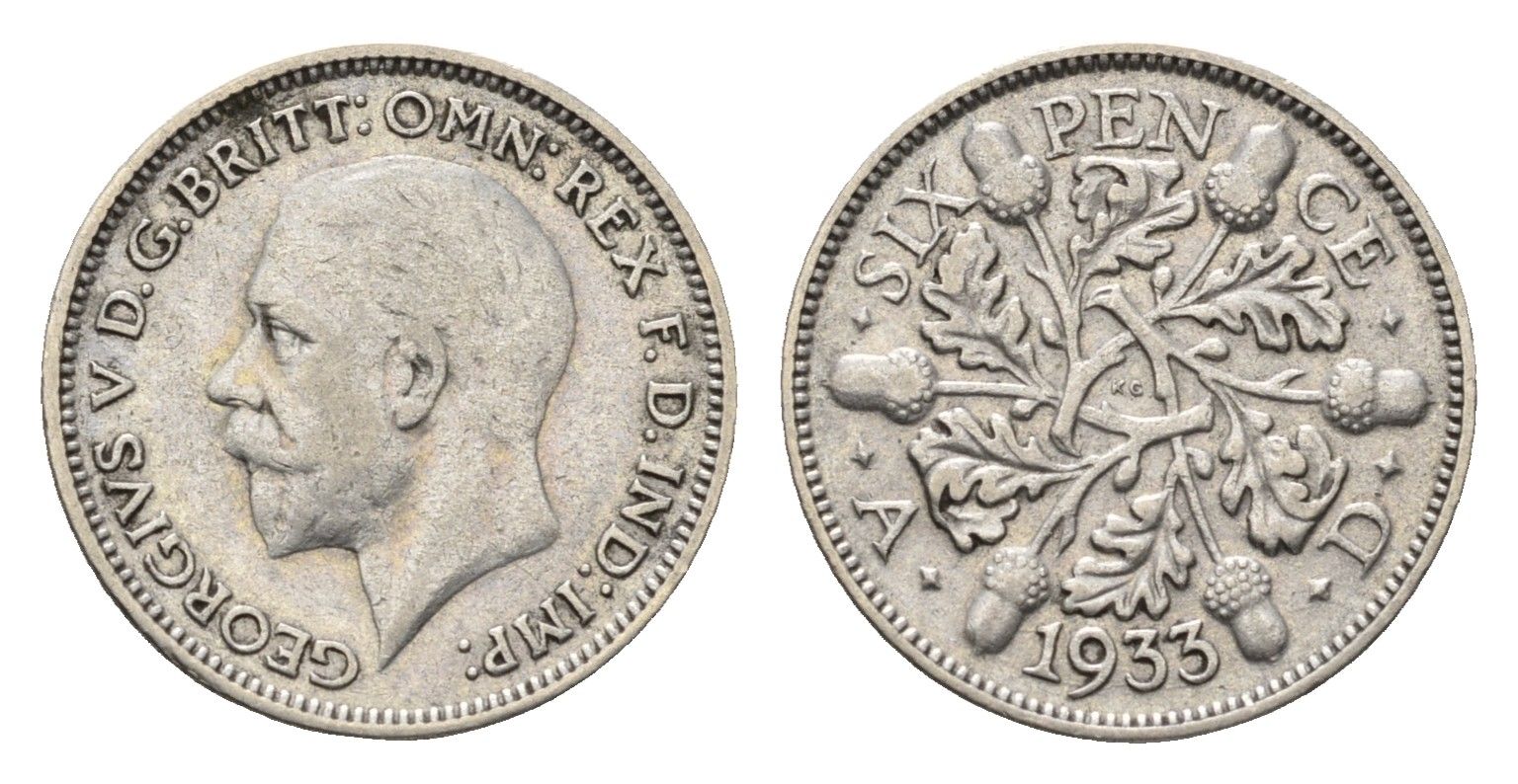 Великобритания 6 пенсов 1933 Георг V (1910-1936) KM 832, Spink 4041 серебро 4690-815