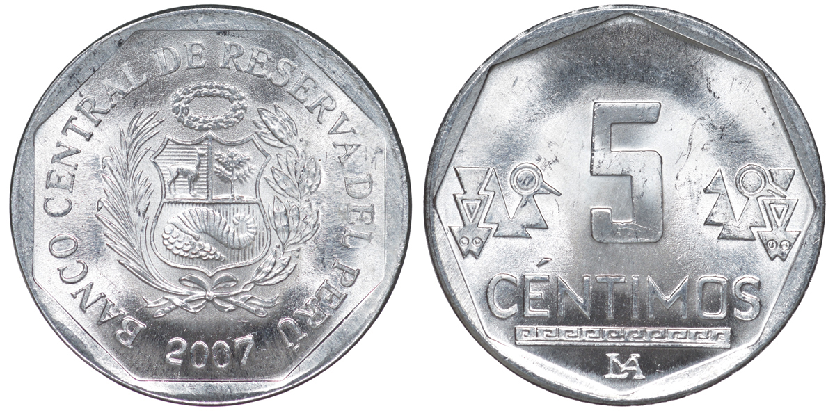 Перу 5 сентимо 2007 LIMA KM 304.4a алюминий aUNC 4189-969