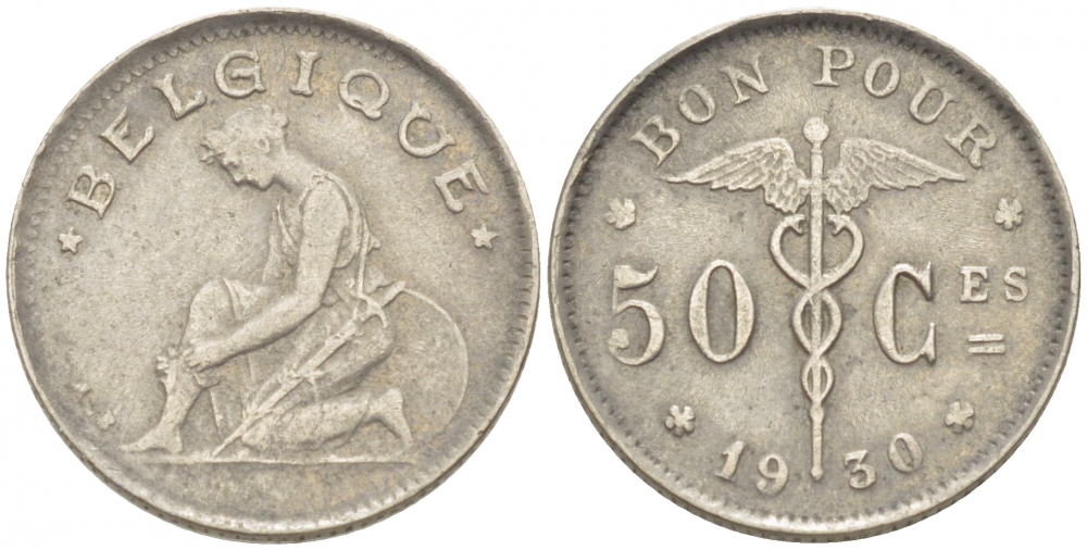 Бельгия 50 сантимов 1930 Belgique, Альберт I (1909-1934) KM 87 никель     261-1633