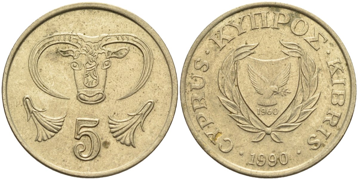 Кипр 5 центов 1990 KM 55.2 никель латунь 4141-947