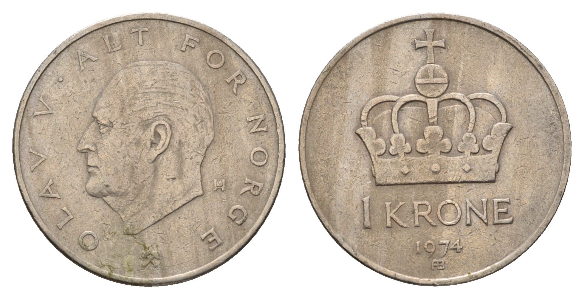 Норвегия 1 крона 1974 Улаф V (1957-1991) KM 419 медно-никель 190-846