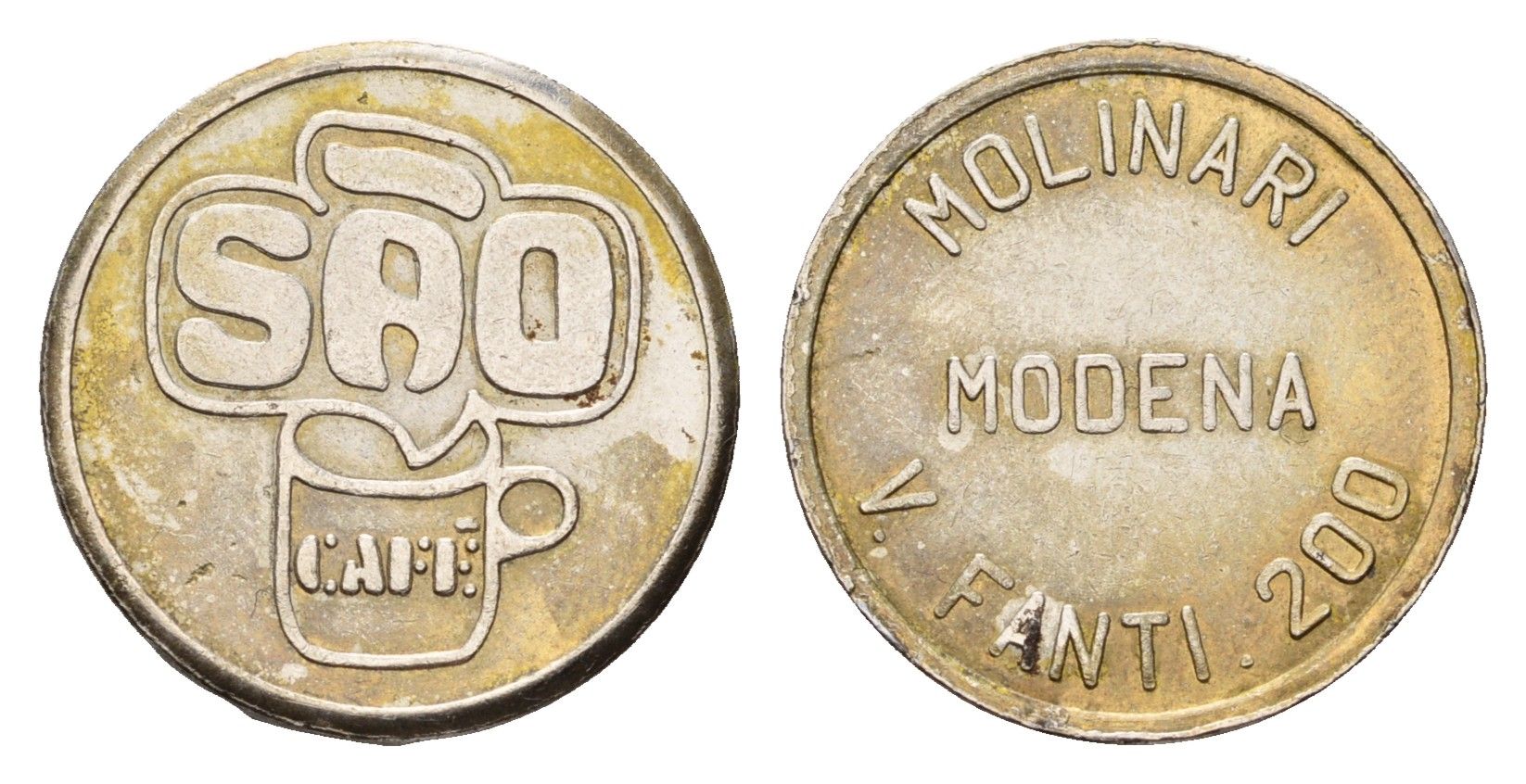 Италия, Модена жетон для выдачи напитков - кофе диаметр 20,5 мм, вес 3,8 гр нержавеющая сталь 4669-244