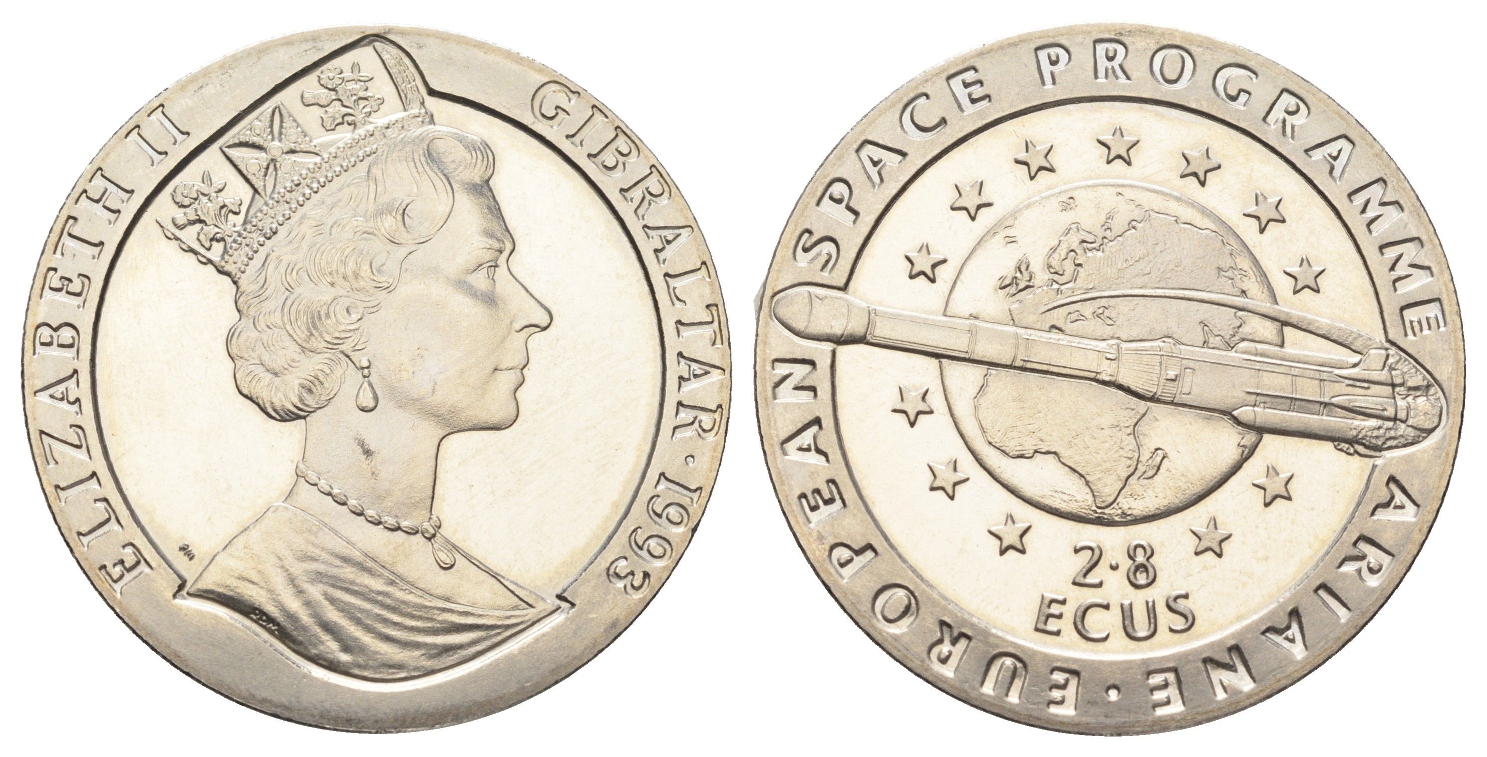 Гибралтар 2,8 экю 1993 Европейская космическая программа KM 630 медно-никель BU 11-178-41