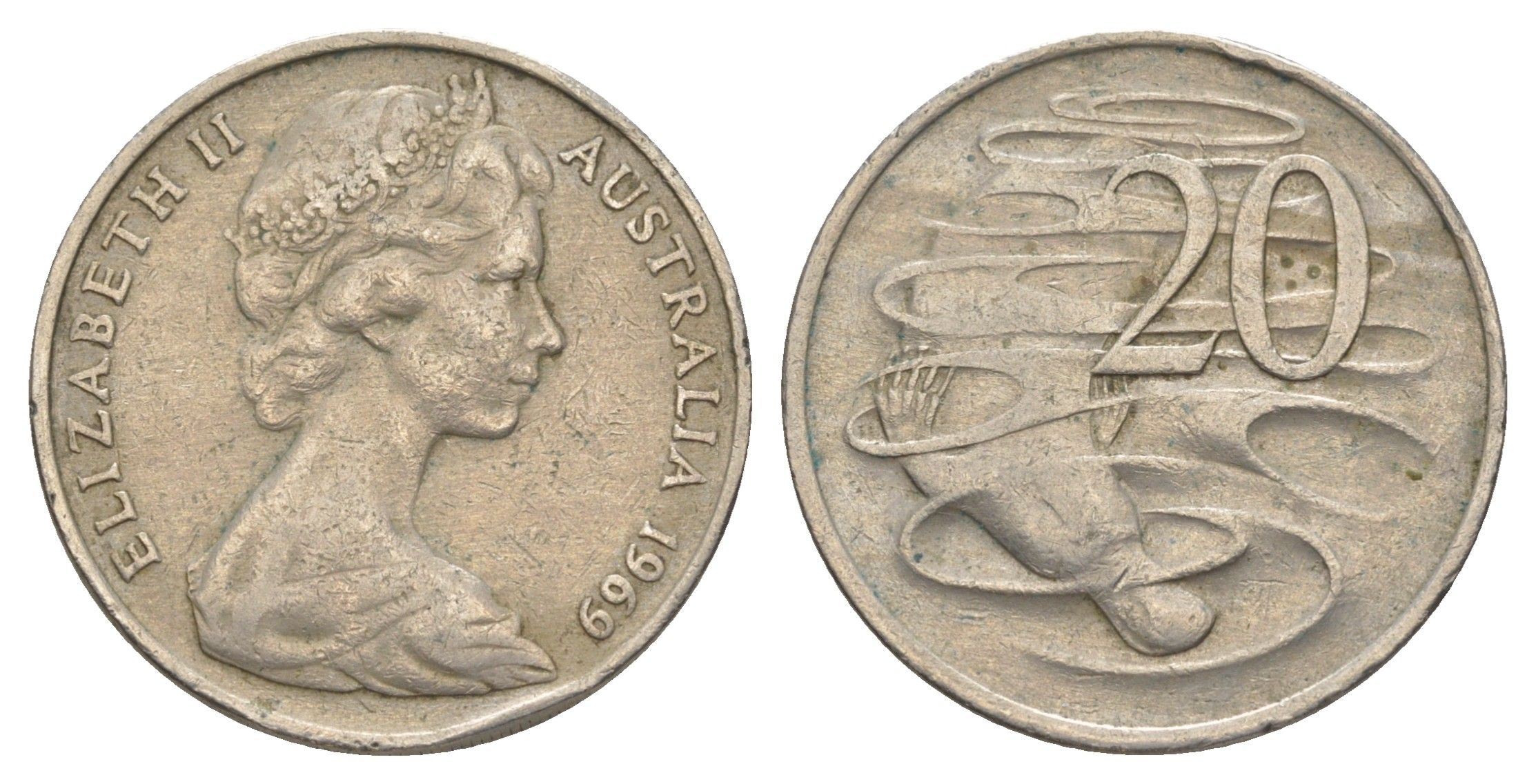 Австралия 20 центов 1969 Елизавета II (1952-2022), утконос KM 66 медно-никель 4384-1157