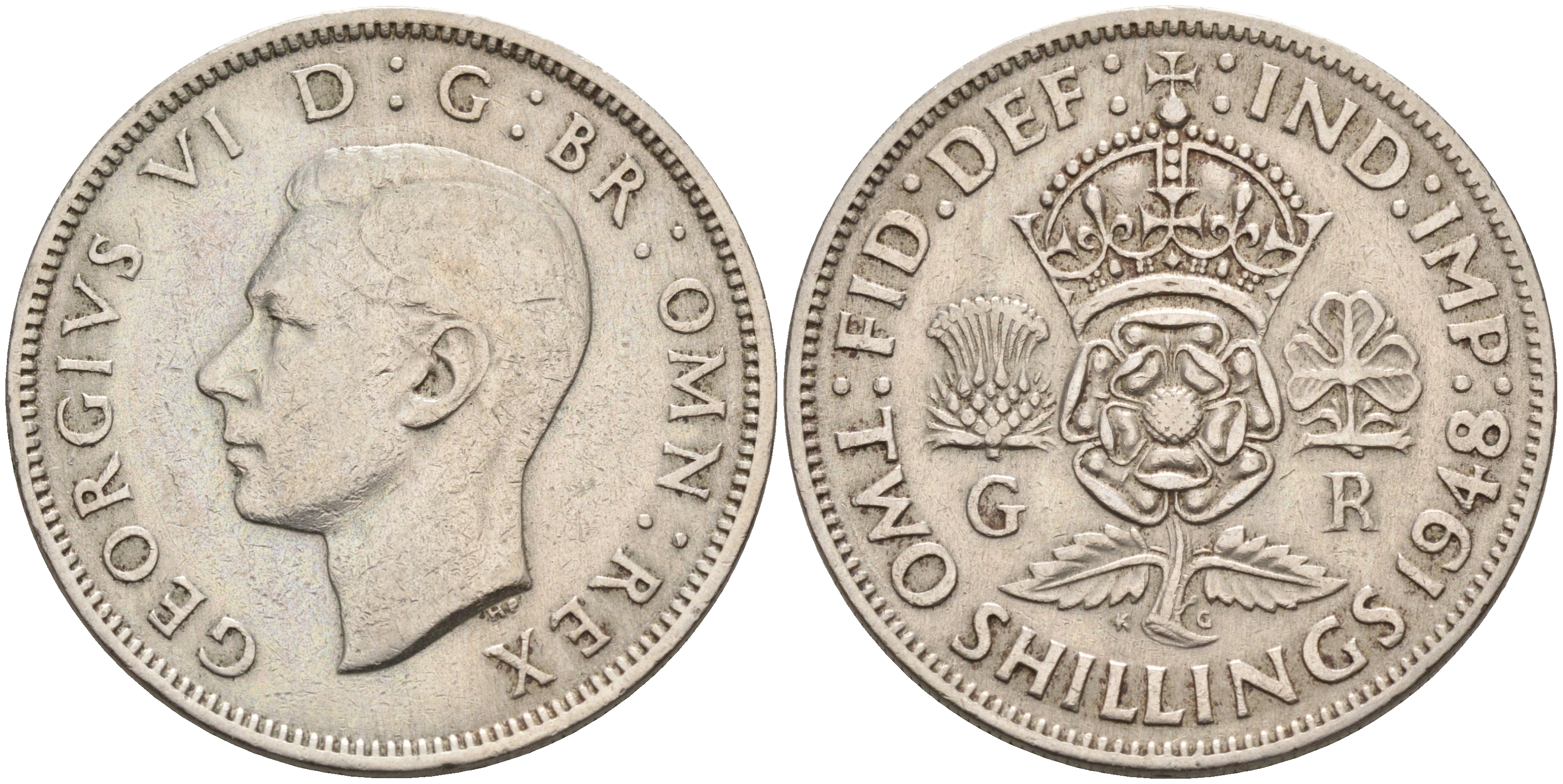 Великобритания 2 шиллинга (флорин) 1948 Георг VI (1936-1952) KM 878, Spink 4107 медно-никель 4593-114