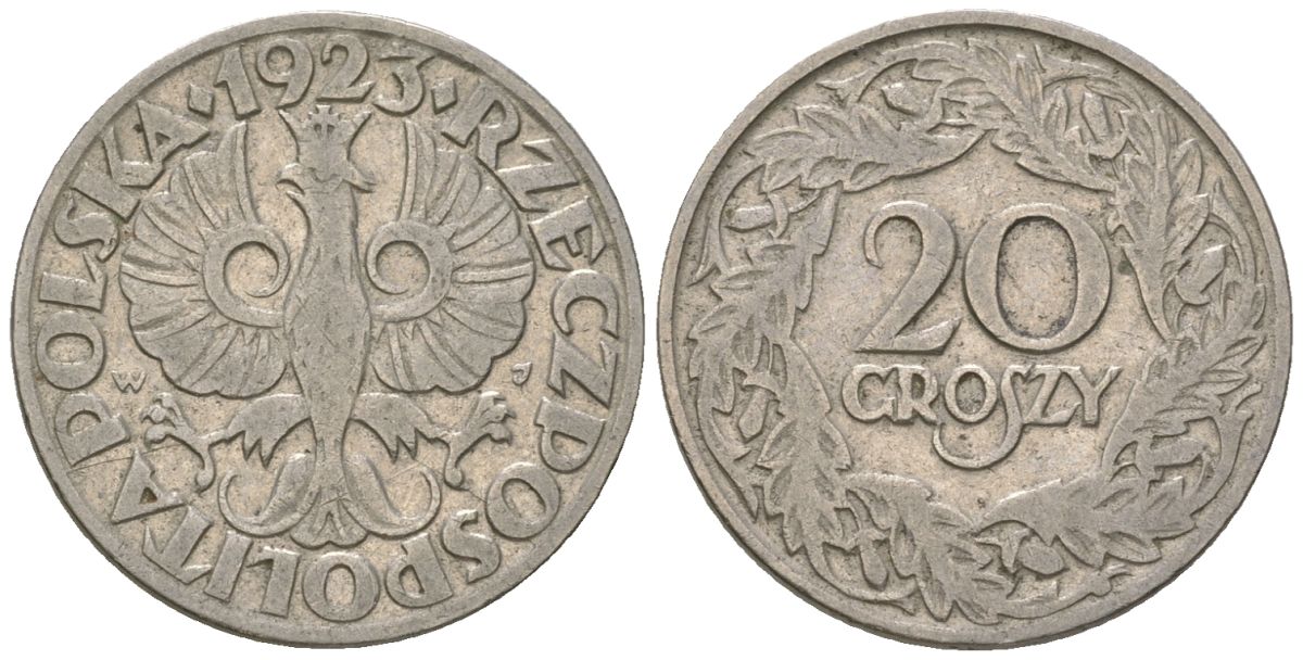 Польша 20 грошей 1923 w Y 12 никель 4136-1257