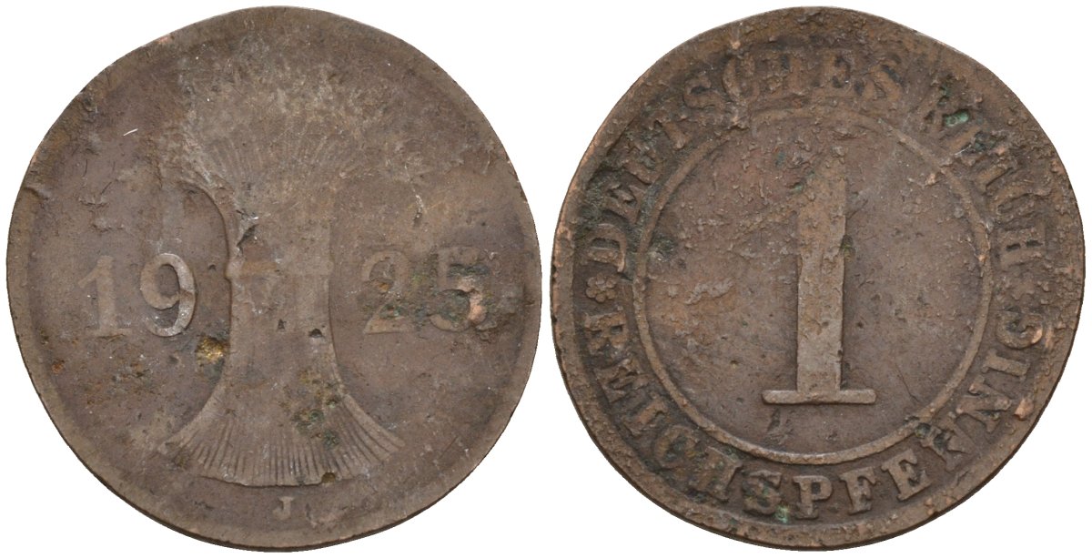 Германия 1 рейхспфенниг 1925 KM 37, J. 313 бронза 4152-141