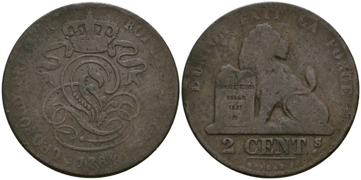 Бельгия 2 сантима 1864 Belges KM 4.2 медь 4135-943