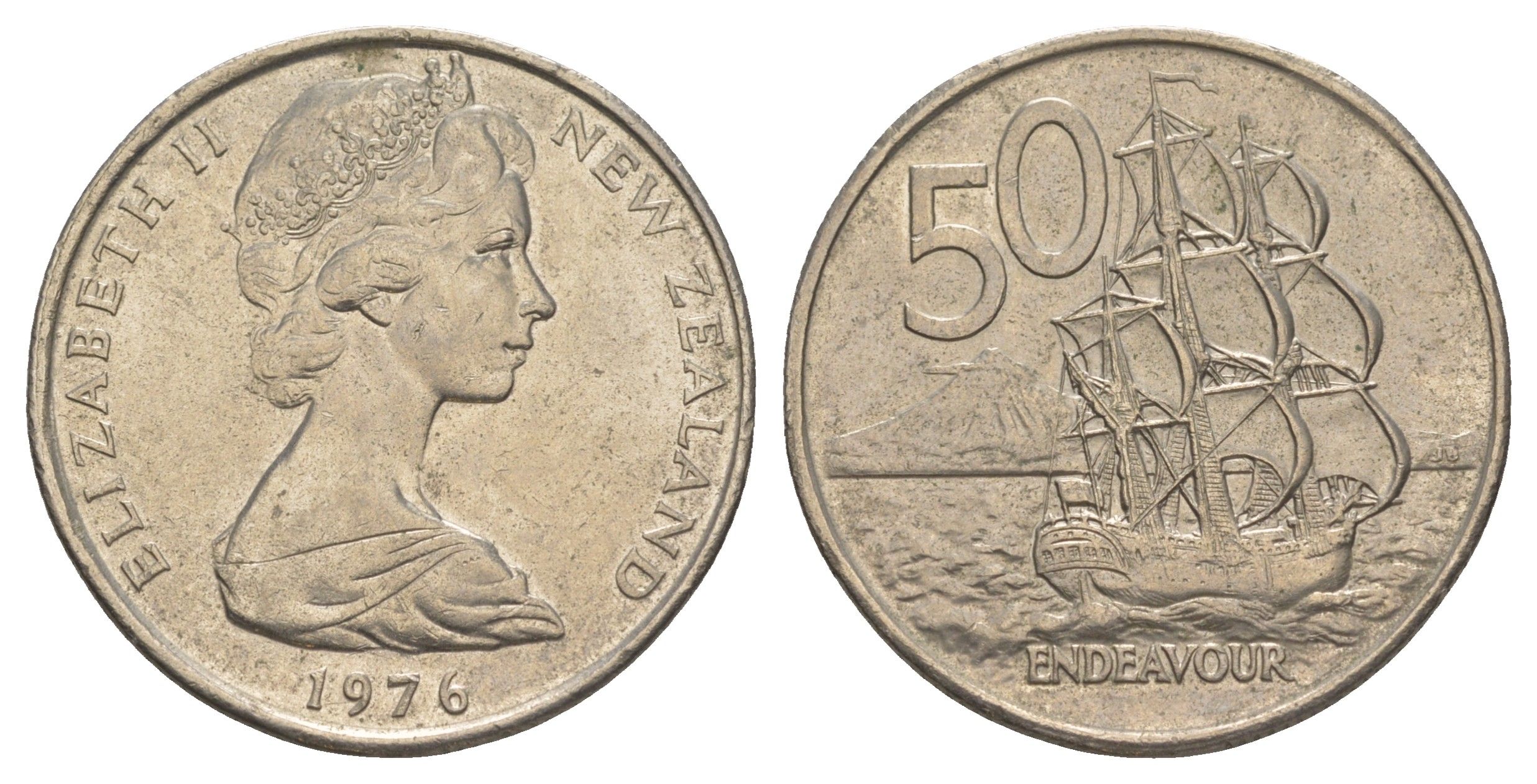 Новая Зеландия 50 центов 1976 Елизавета II (1952-2022), парусник Индевор KM 37 медно-никель UNC 189-222