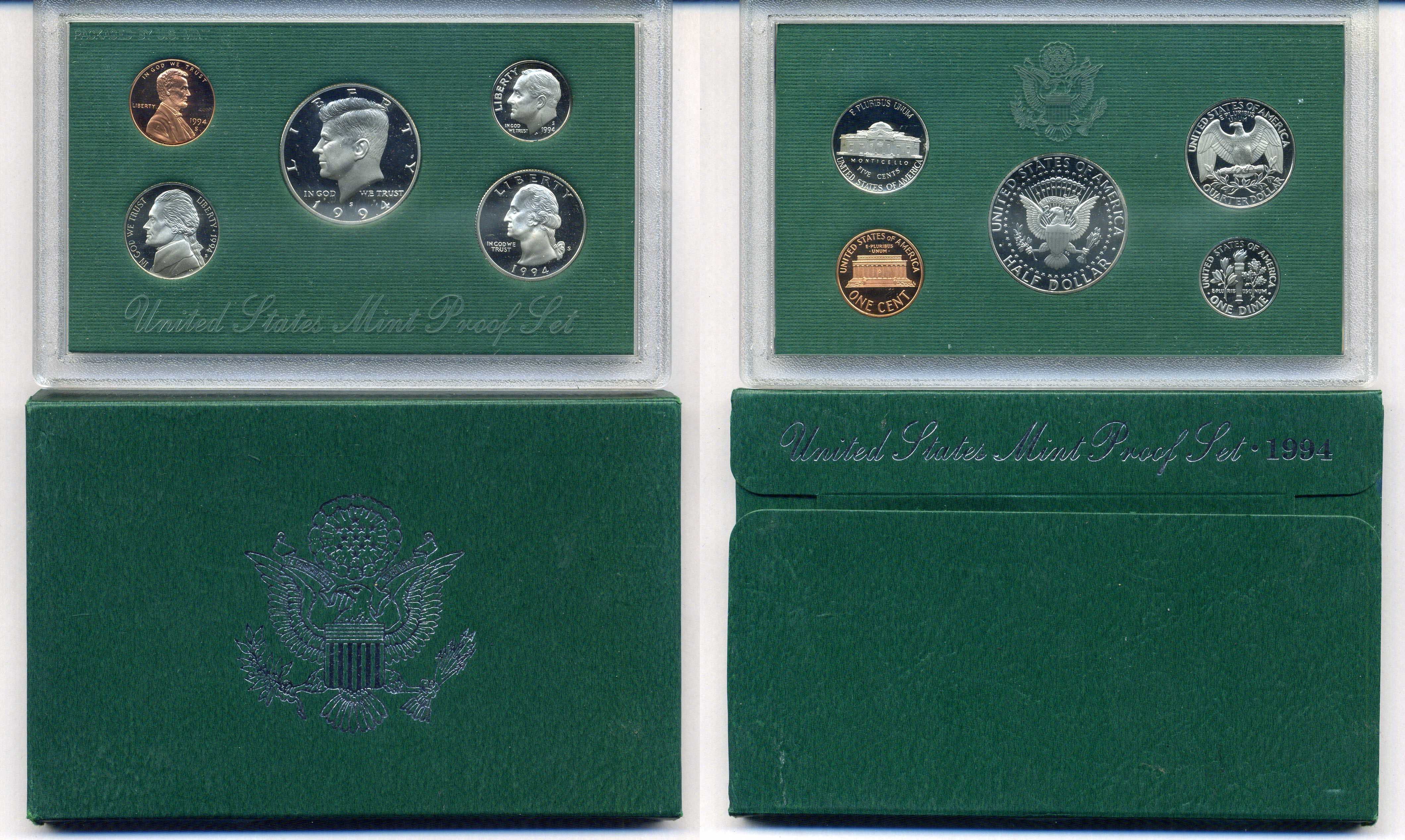 США годовой набор из 5 монет (1, 5, 10, 25 и 50 центов) 1994 в оригинальной упаковке KM PS177 (164a, A192, 195a, 201b и 202b) PROOF 8-2-02-42