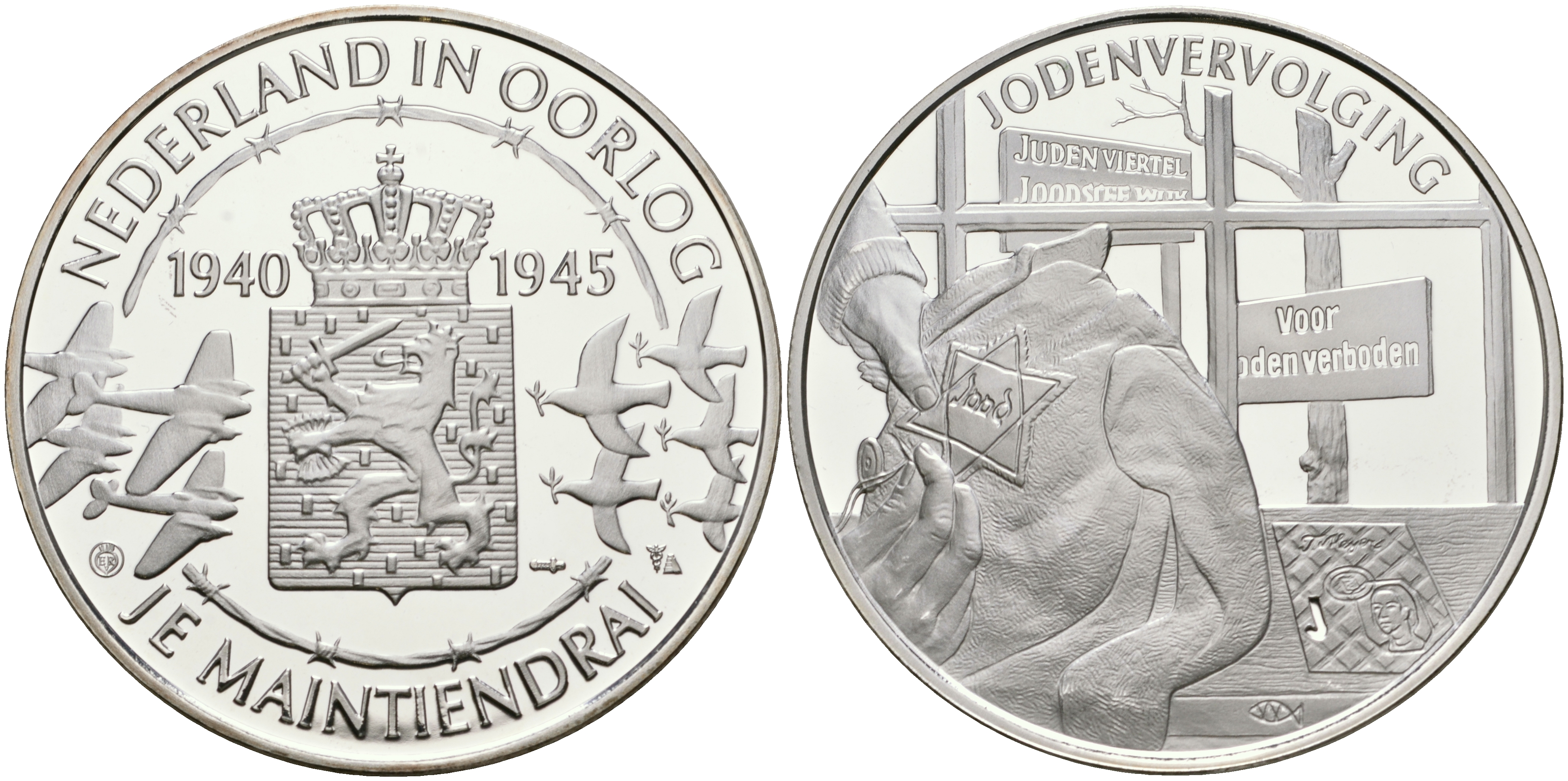 Нидерланды медаль ND Голландия в войне 1940-1945, геноцид евреев, 31,3 гр, 45,0 мм  серебро  PROOF  11-324-22