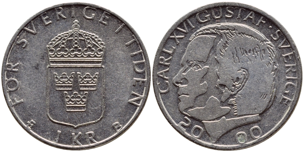 Швеция 1 крона 2000 Карл XVI Густав (1973- ) KM 852а медно-никель 4364-1714