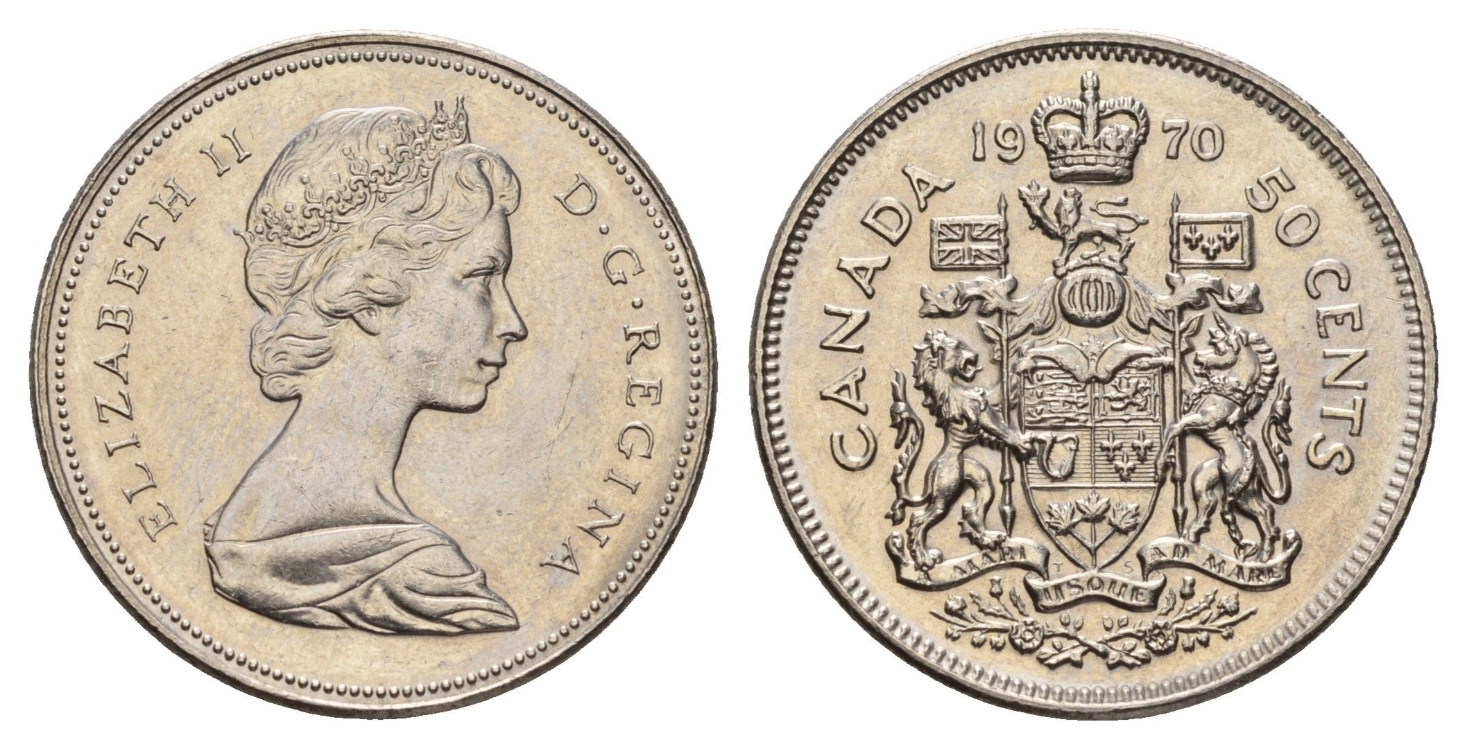 Канада 50 центов 1970 Елизавета II (1952-2022), герб KM 75.1 никель UNC 4678-1221