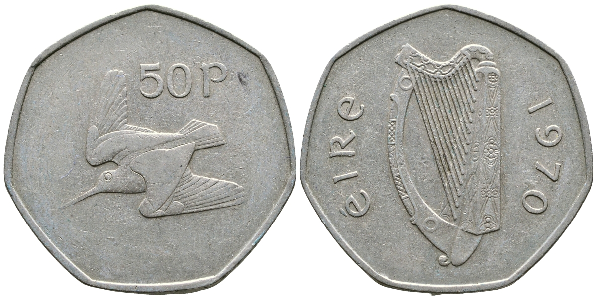 Ирландия 50 пенсов 1970 вальдшнеп KM 24 медно-никель 4110-1032