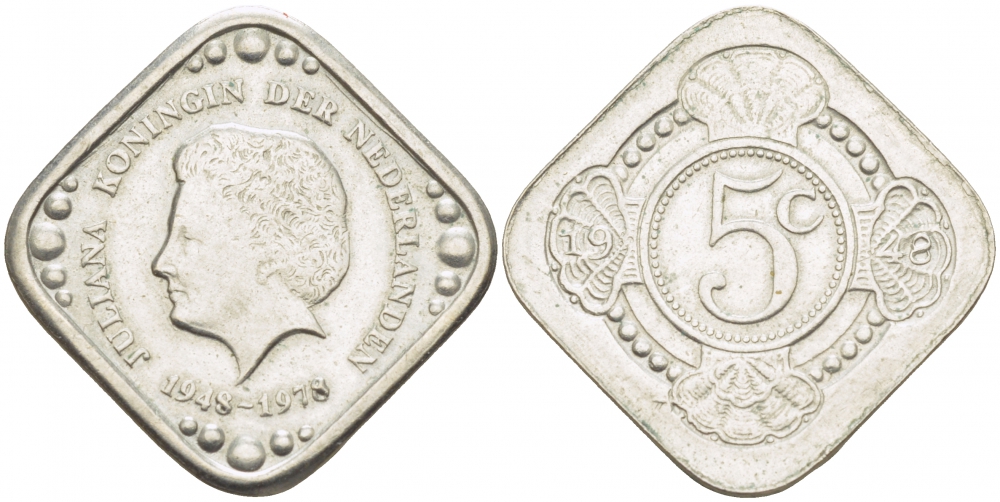 НИДЕРЛАНДЫ 5 ЦЕНТОВ 1978 30 ЛЕТ ПРАВЛЕНИЯ медно-никель UNC 77-124