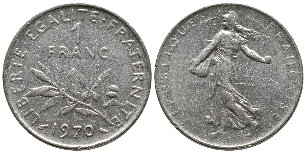 ФРАНЦИЯ 1 ФРАНК 1970 СЕЯТЕЛЬ KM 925.1 никель 93-1433