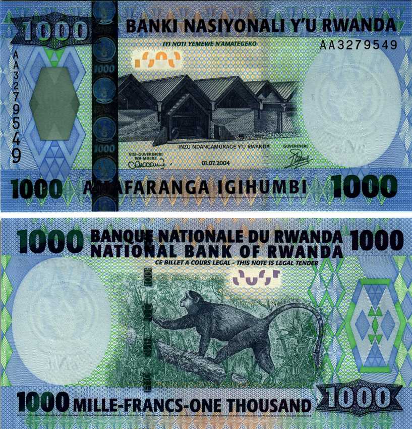 Руанда 1000 франков 2004 национальный музей, обезьяна Pick 31 бумага UNC (пресс) 6312-67-3-1