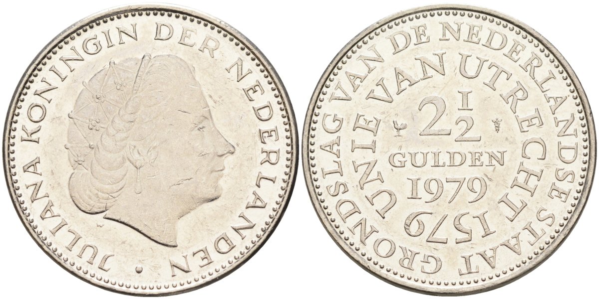 Нидерланды 2 1/2 гульдена 1979 400 лет Утрехтскому союзу, Юлиана (1949-1980) KM 197 никель 4587-1011