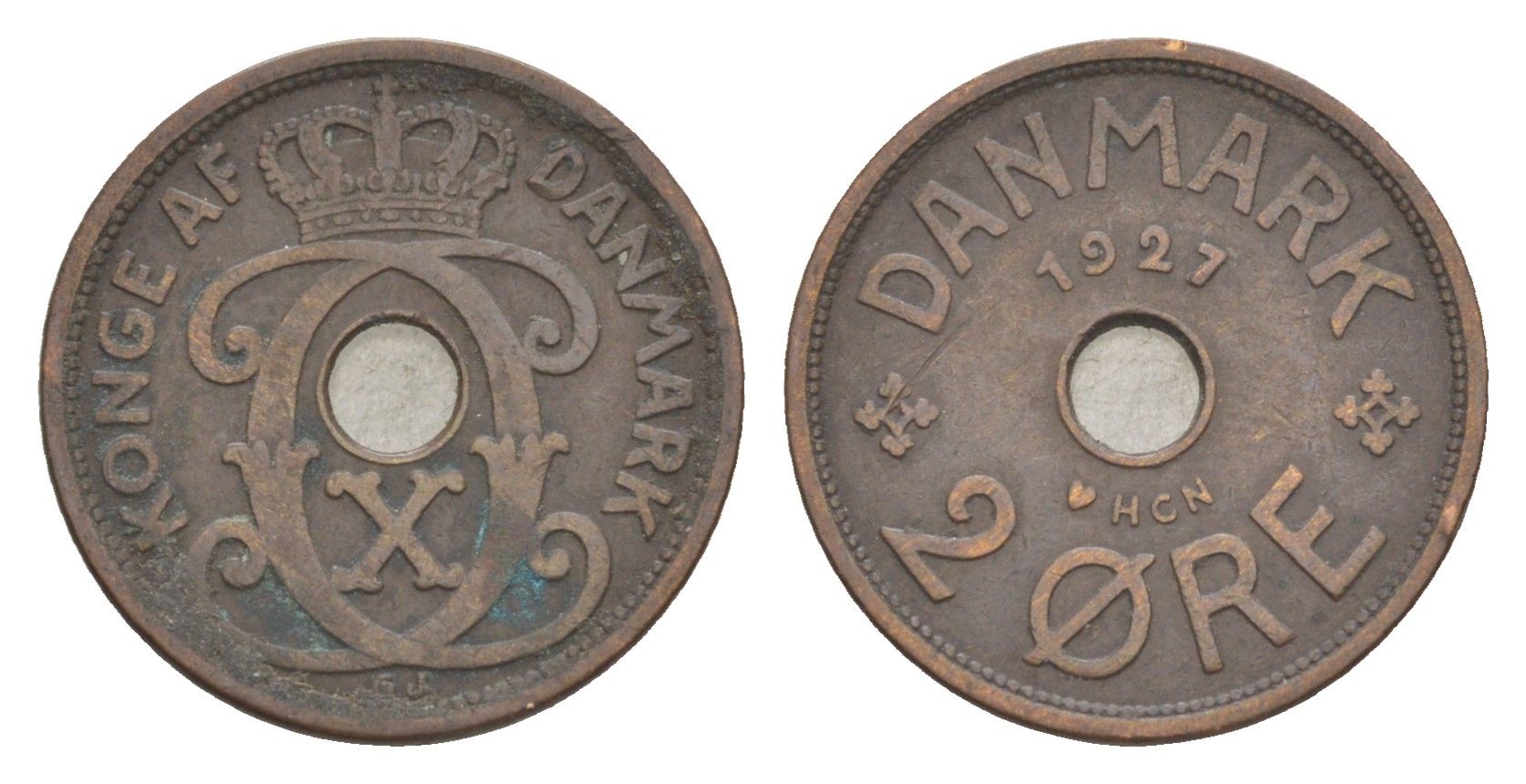 Дания 2 эре 1927 HCN, Кристиан X (1912-1947) KM 827 бронза 4639-721