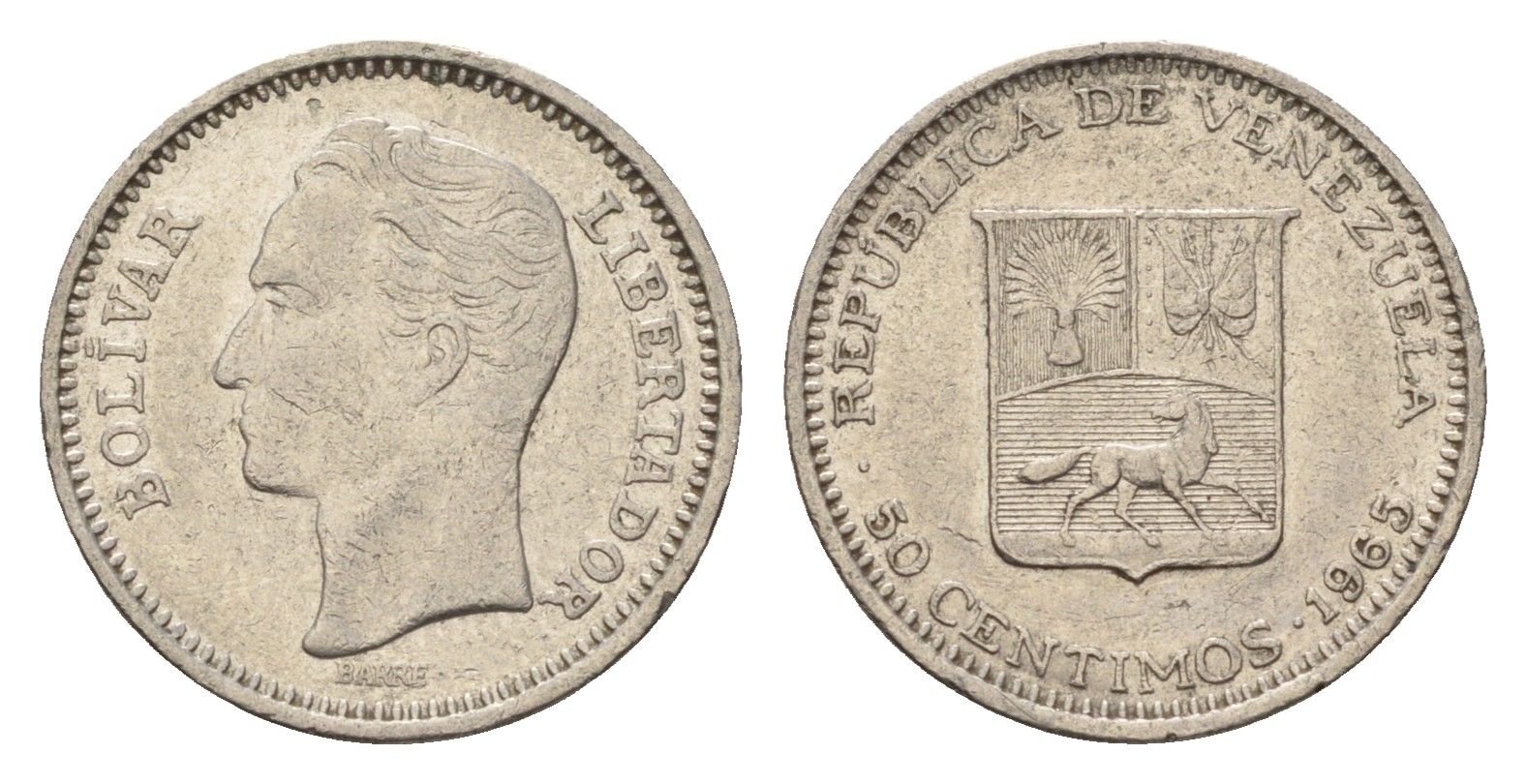 Венесуэла 50 сентимо 1965 Симон Боливар Y 41 никель 4669-631